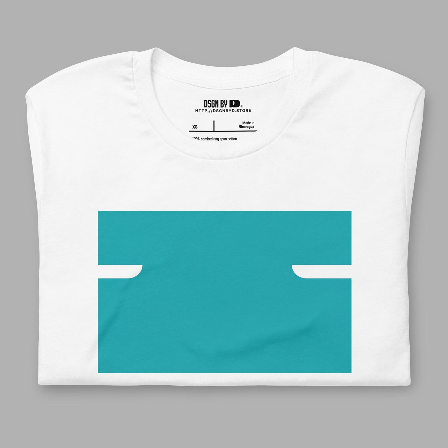 A folded white cotton unisex graphic tee with letter I.