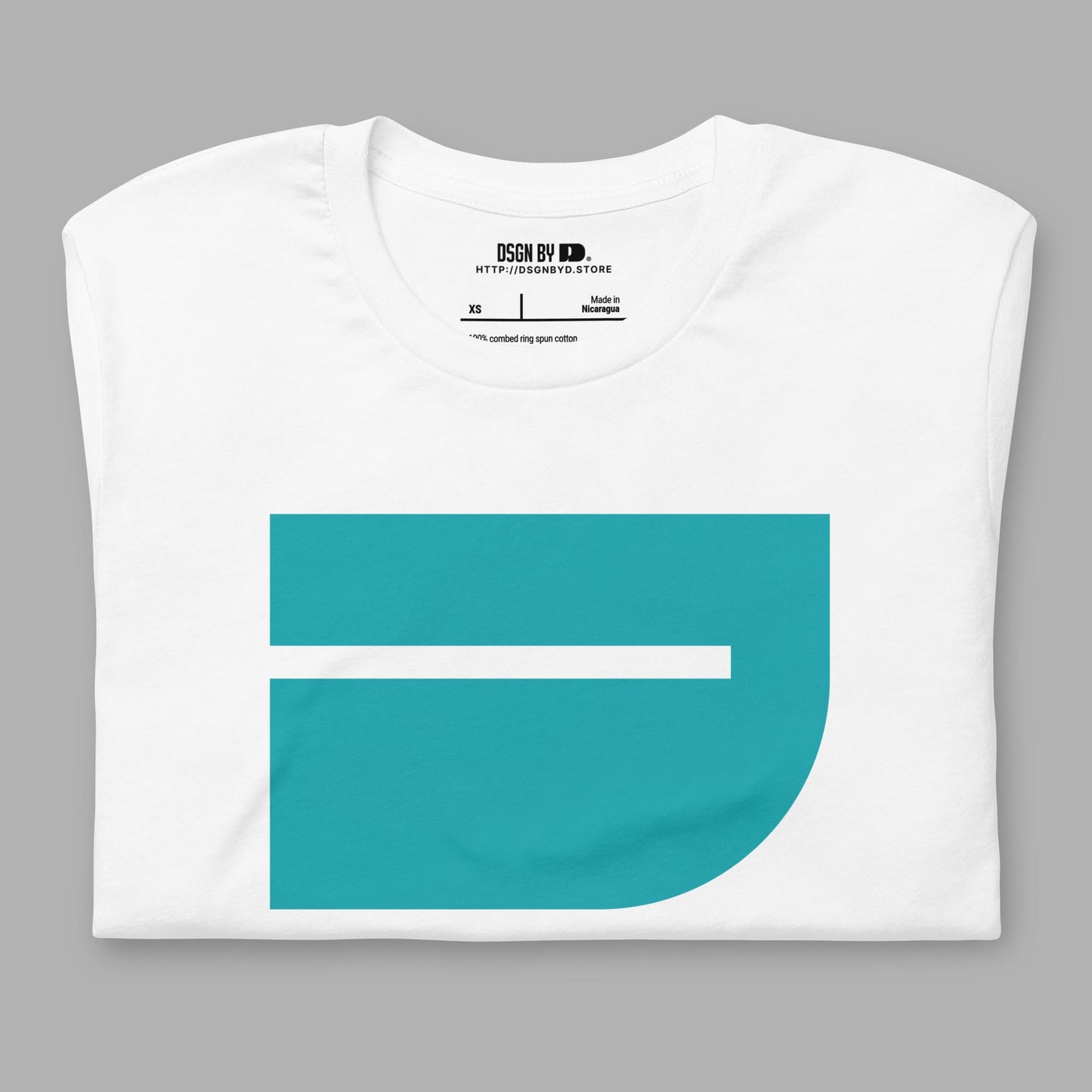 A folded white cotton unisex graphic tee with letter J.