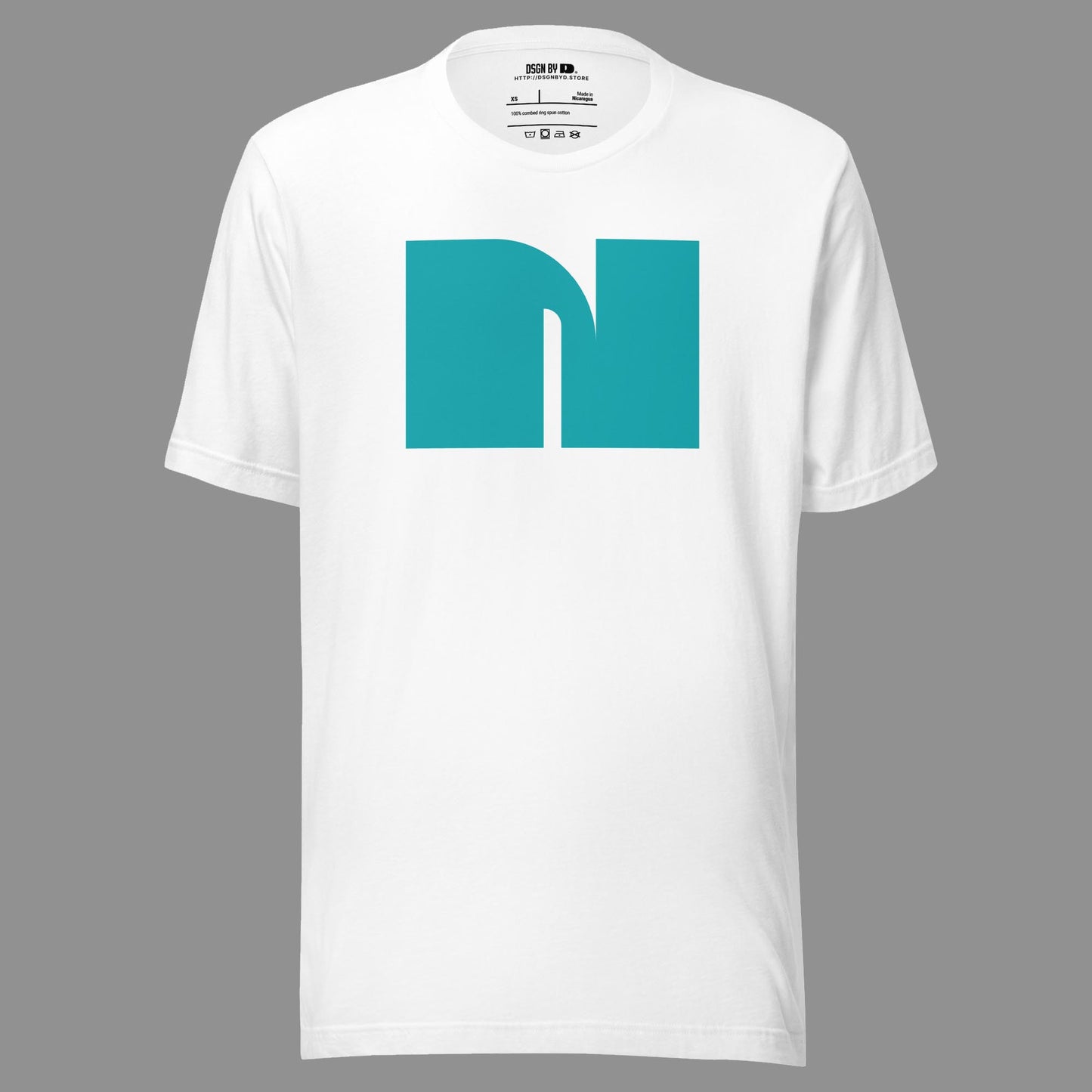 A white cotton unisex graphic tee with letter N.