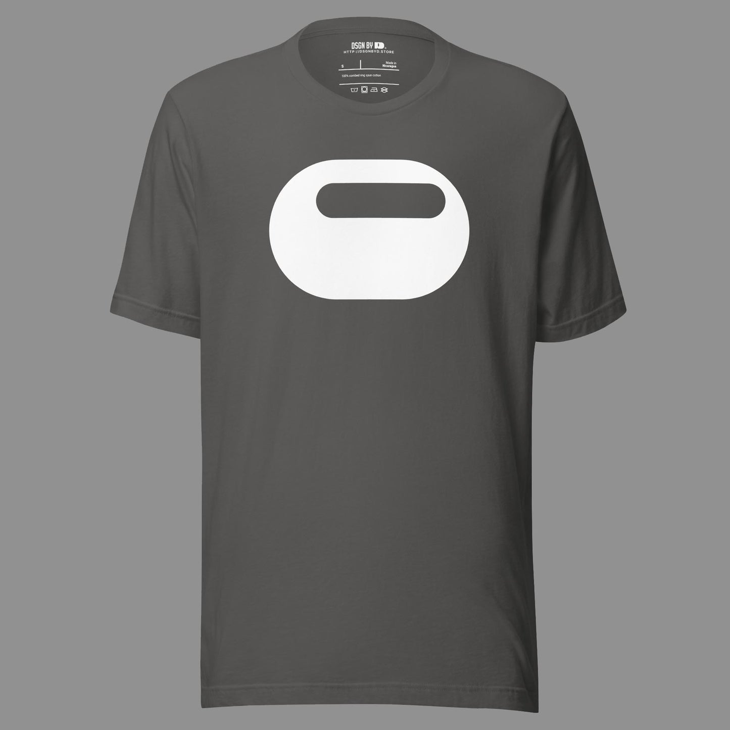 A grey cotton unisex graphic tee with letter O.