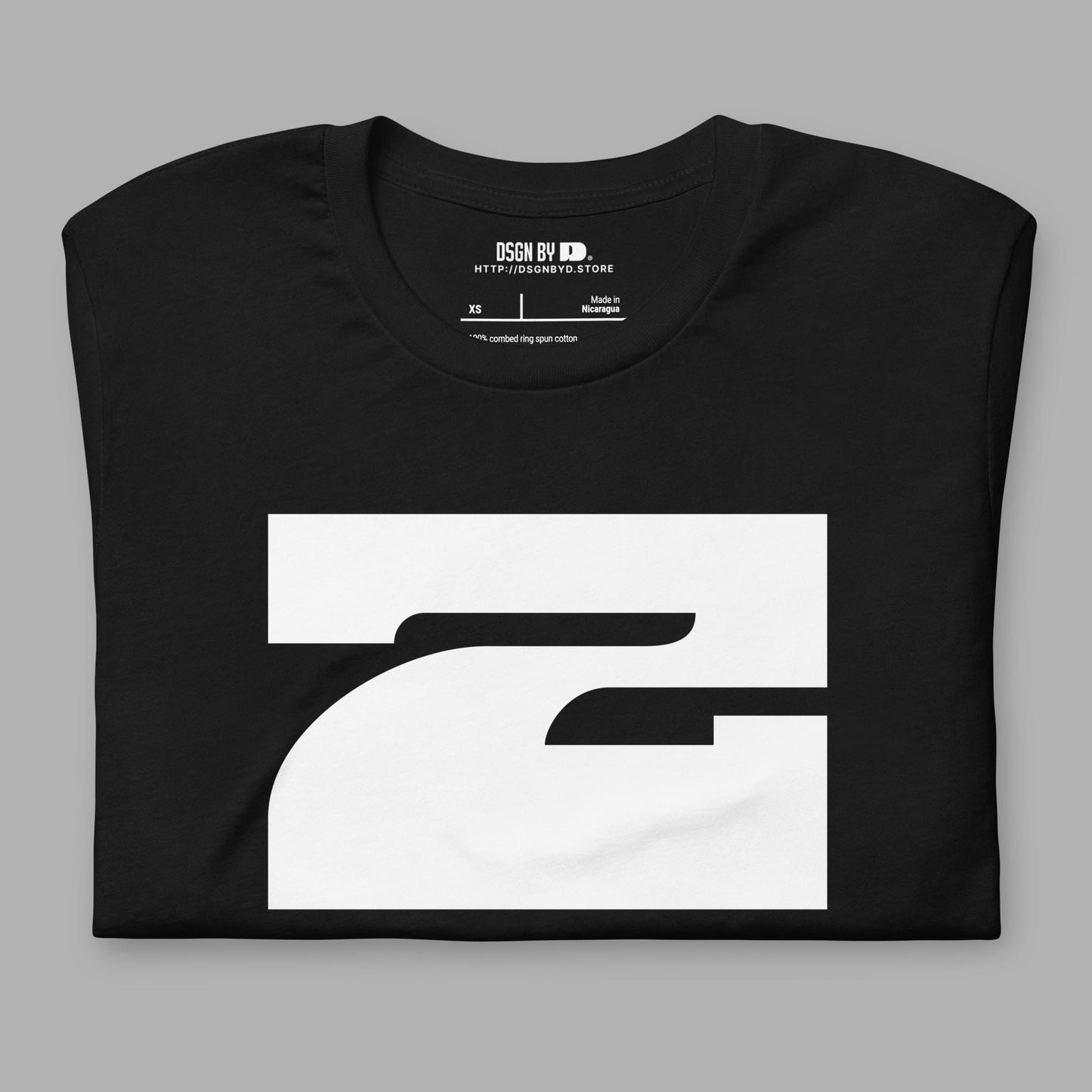 A folded black cotton unisex graphic tee with letter Z.