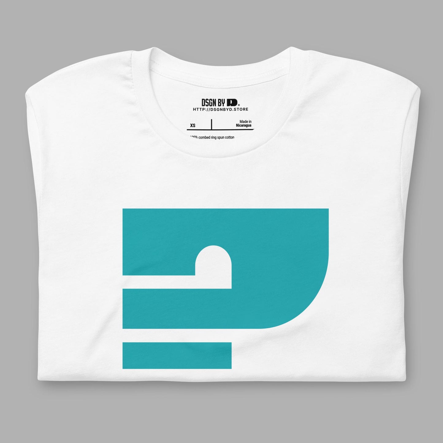 A folded whiet cotton unisex graphic tee with a question mark.