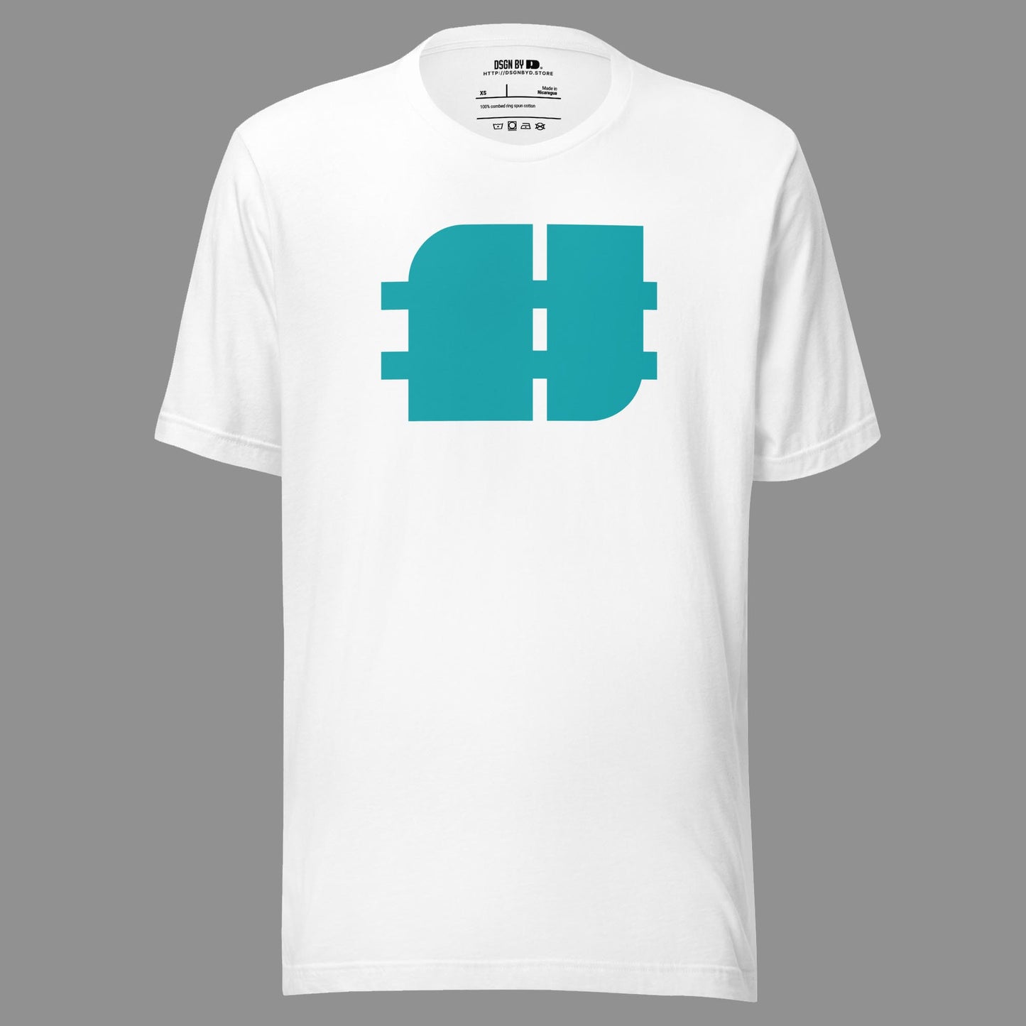 A white cotton unisex graphic tee.