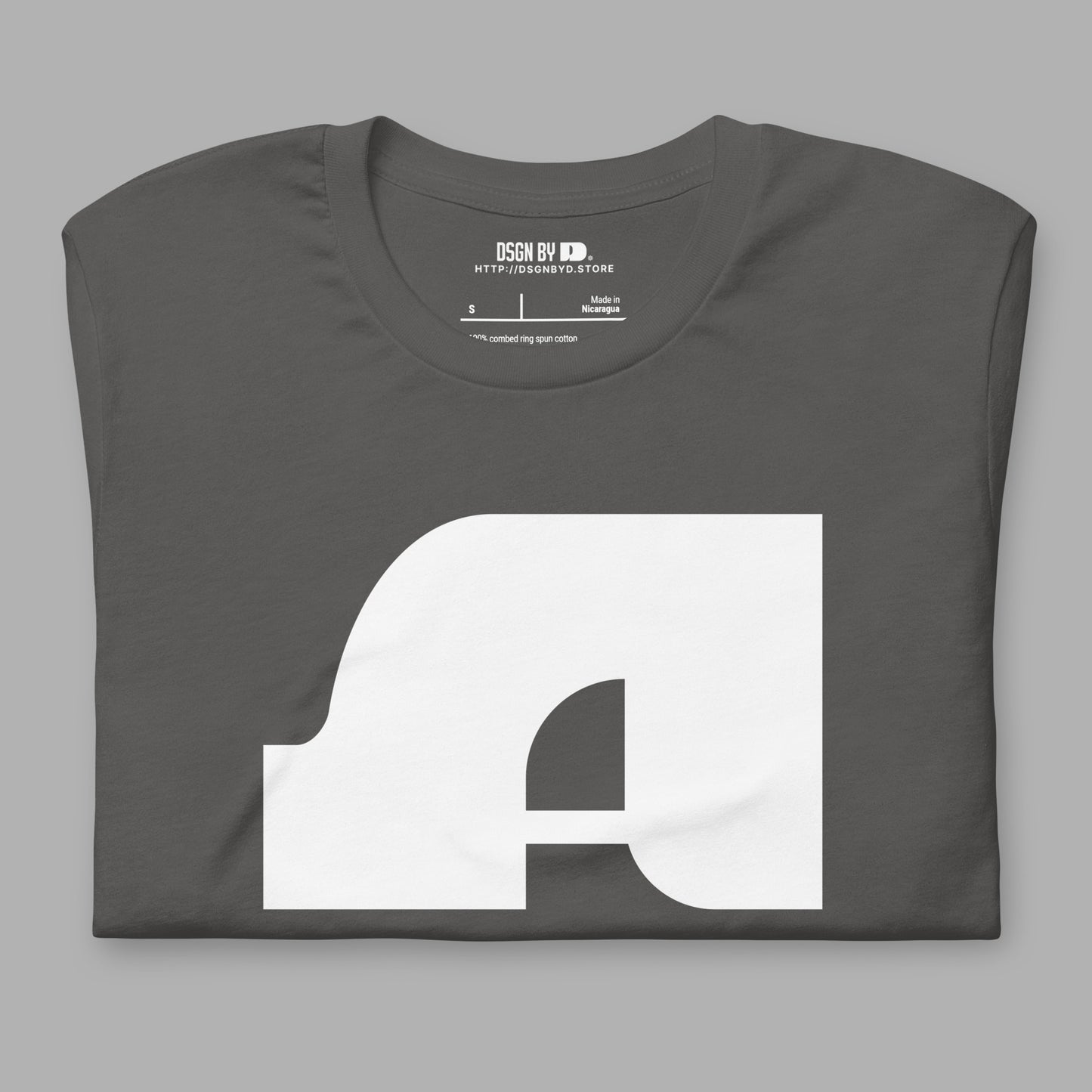 A grey cotton unisex graphic tee with letter A.