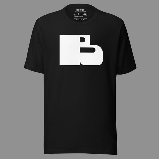 A black cotton unisex graphic tee with letter B.