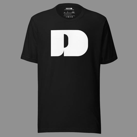 A black cotton unisex graphic tee with letter D .