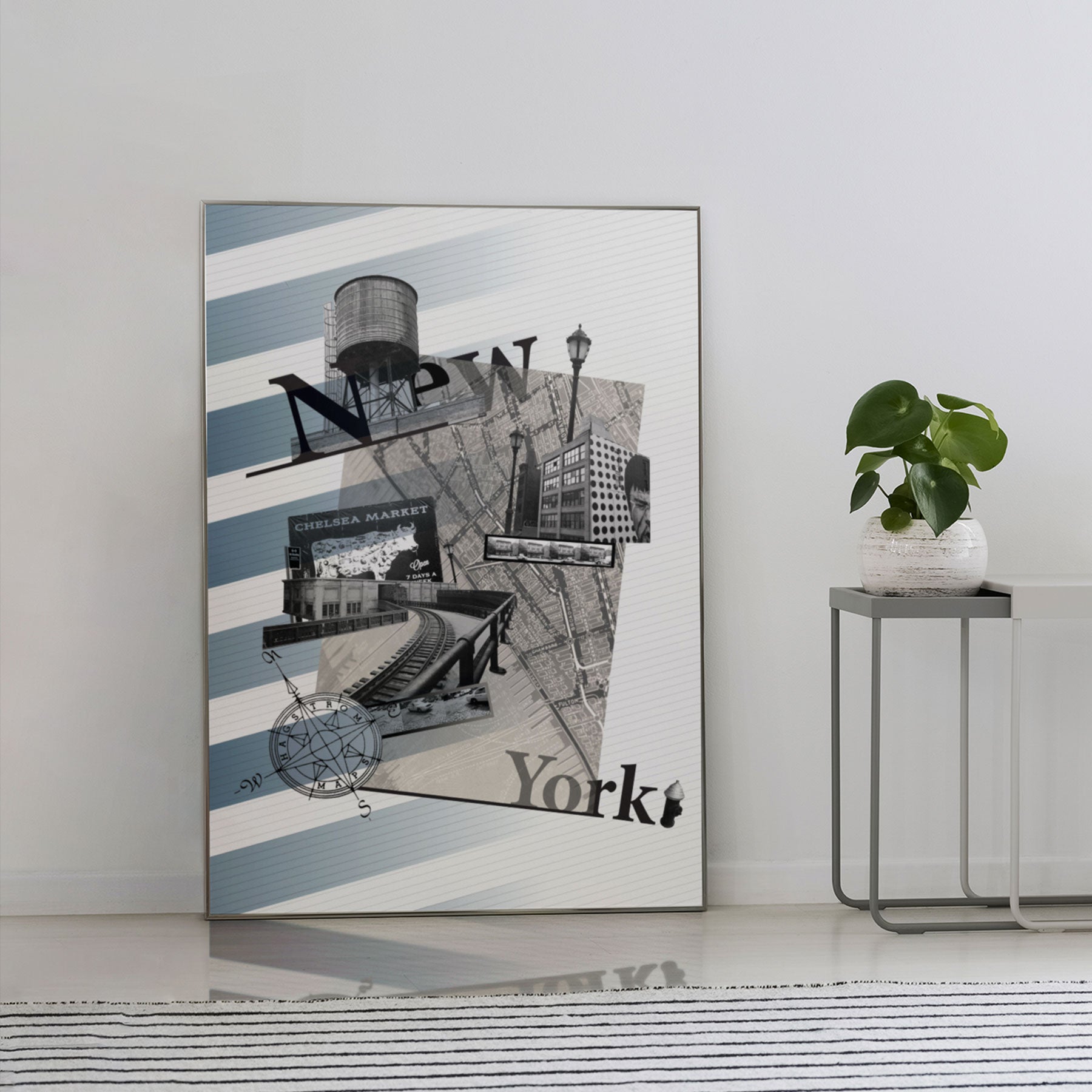 Wall art poster showing New York City, in a contemporary interior space.