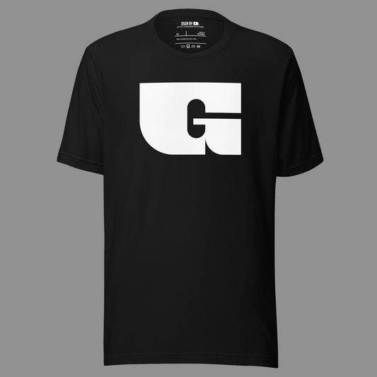 A black cotton unisex graphic tee with letter G.