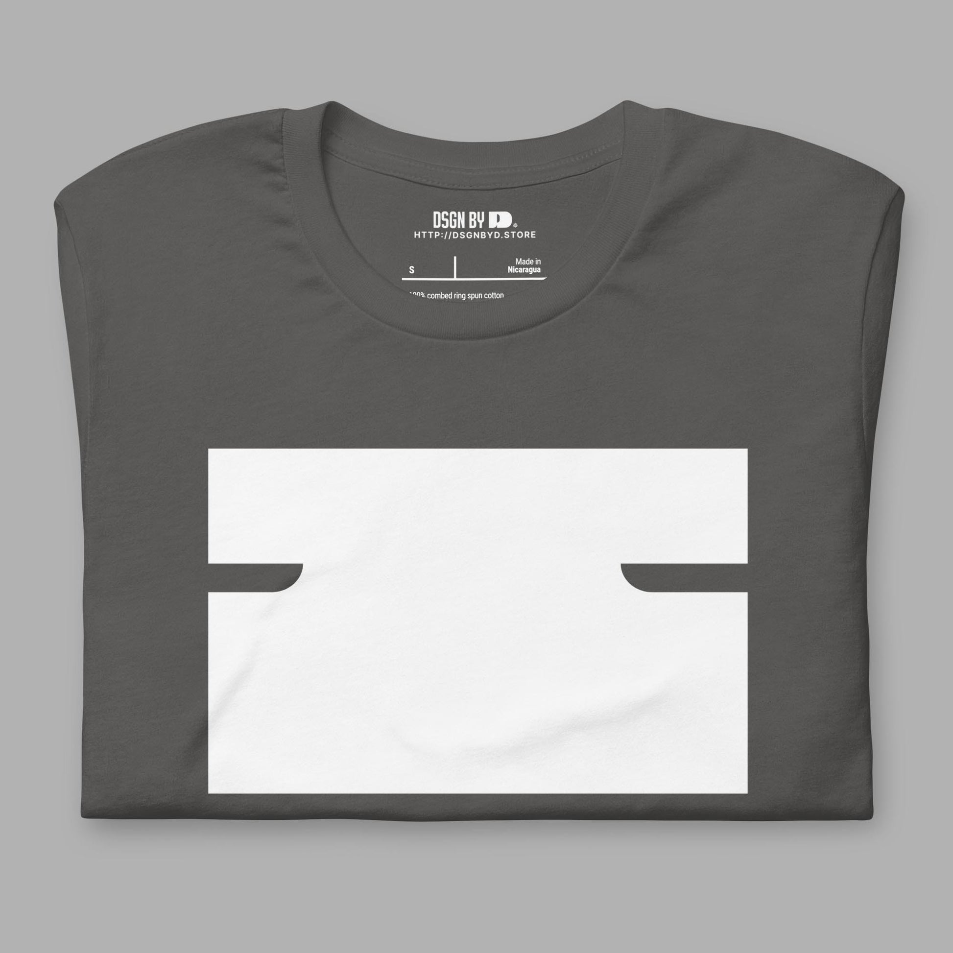 A folded grey cotton unisex graphic tee with letter I.