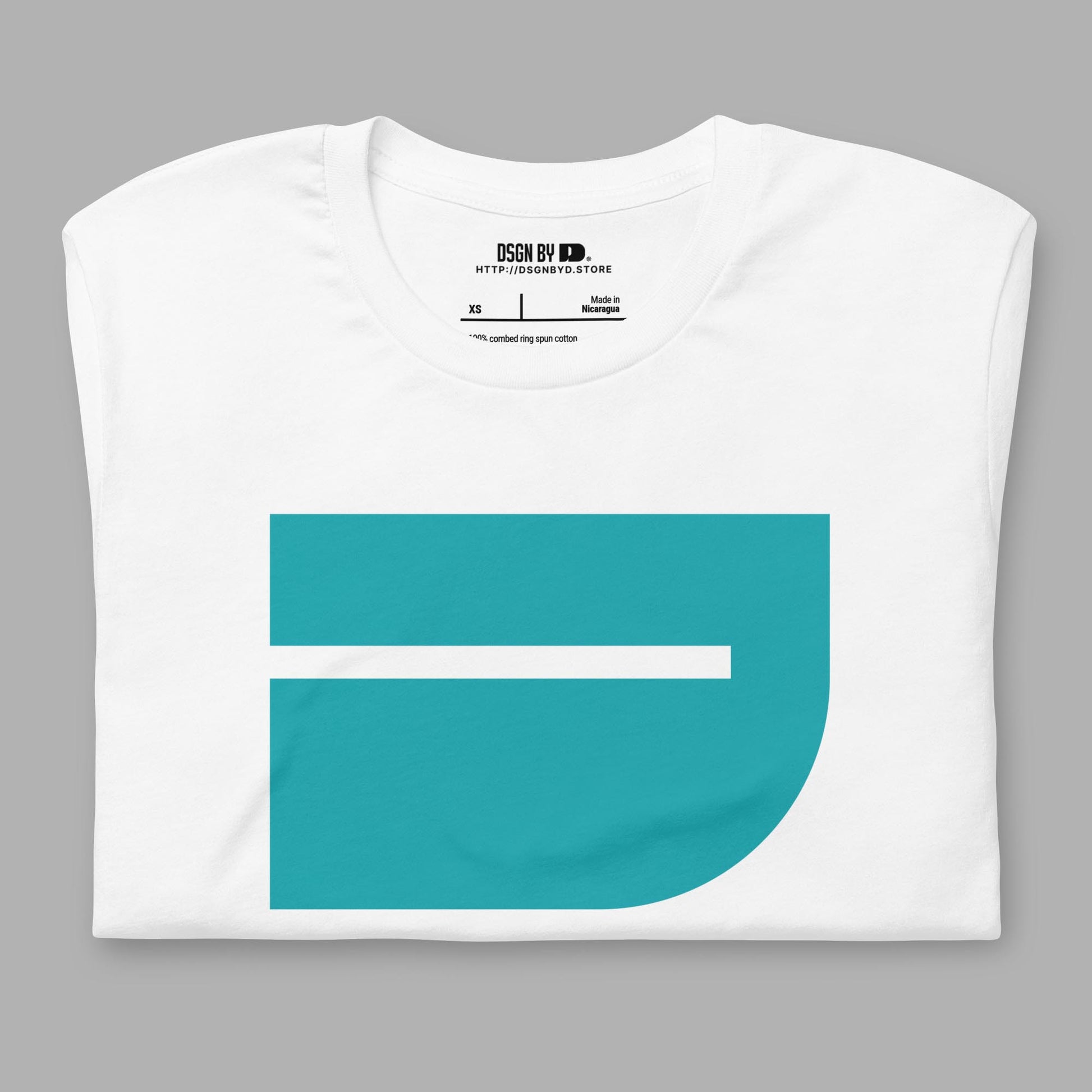 A folded white cotton unisex graphic tee with letter J.