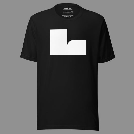 A black cotton unisex graphic tee with letter L.