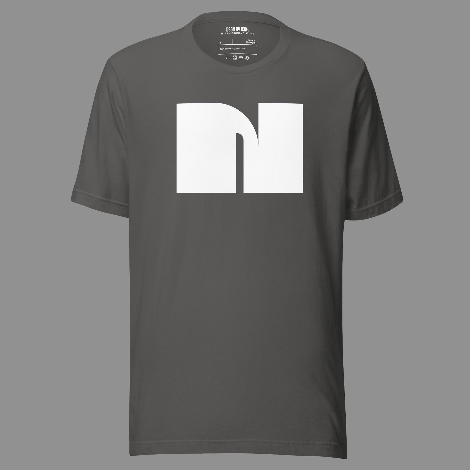 A grey cotton unisex graphic tee with letter N.