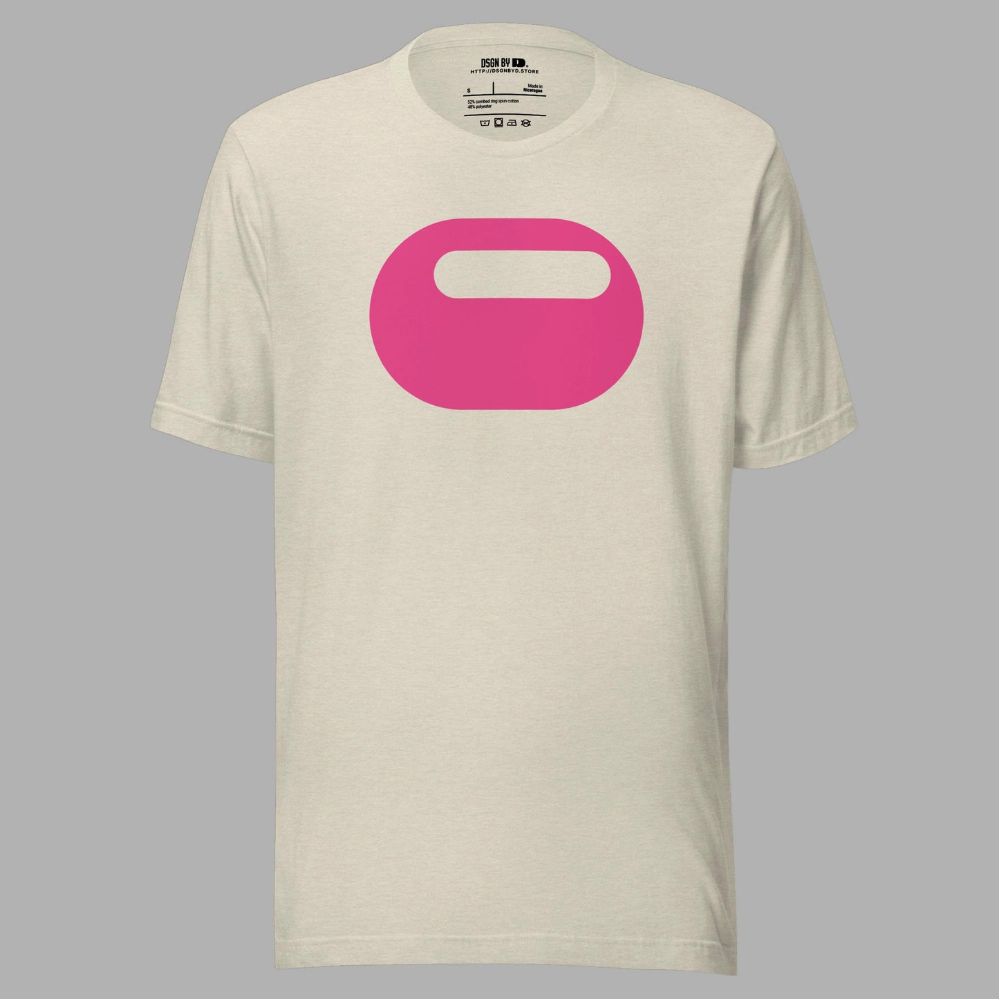 A beige cotton unisex graphic tee with letter O.