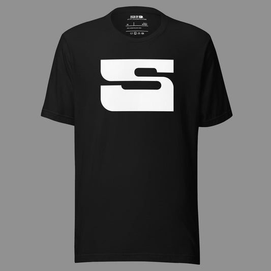 A black cotton unisex graphic tee with letter S.