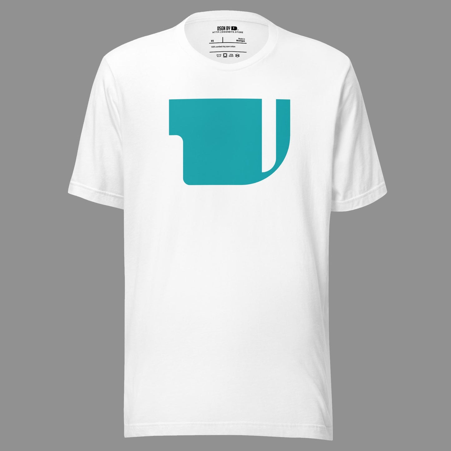 A white cotton unisex graphic tee with letter V.