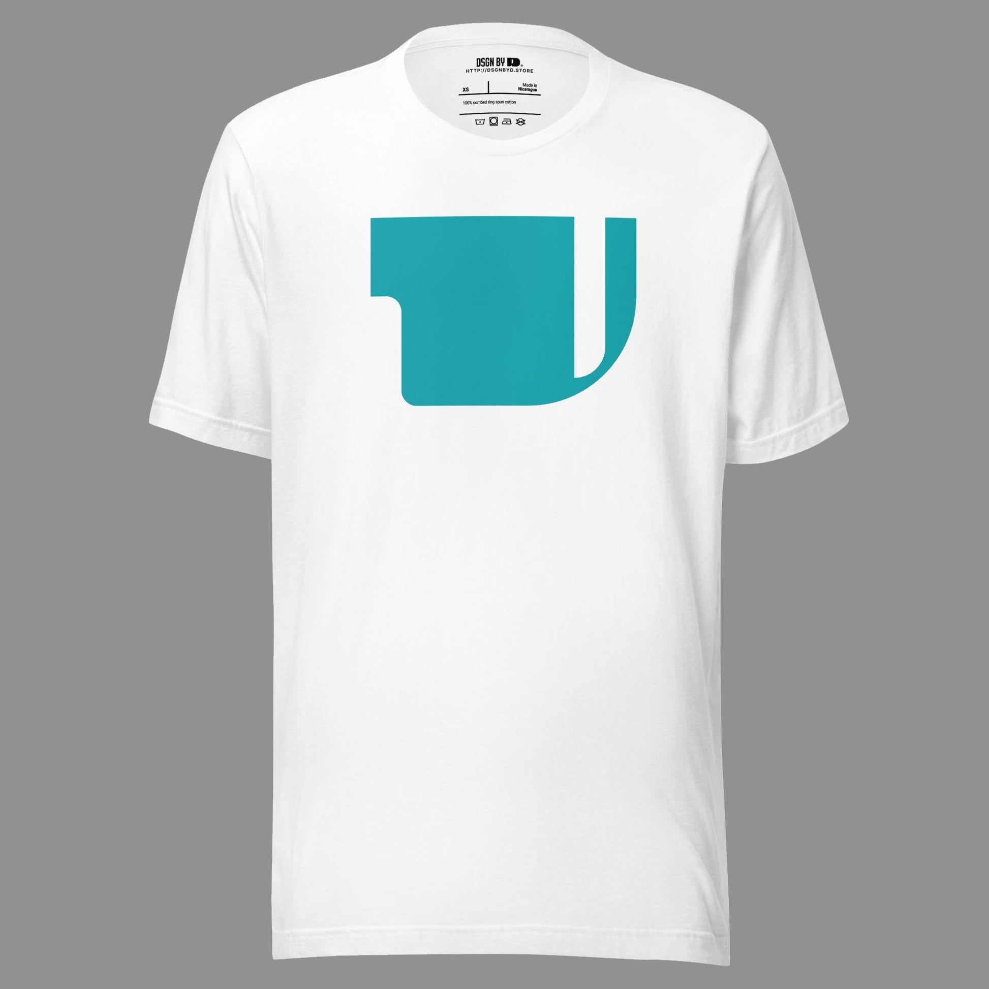 A white cotton unisex graphic tee with letter V.