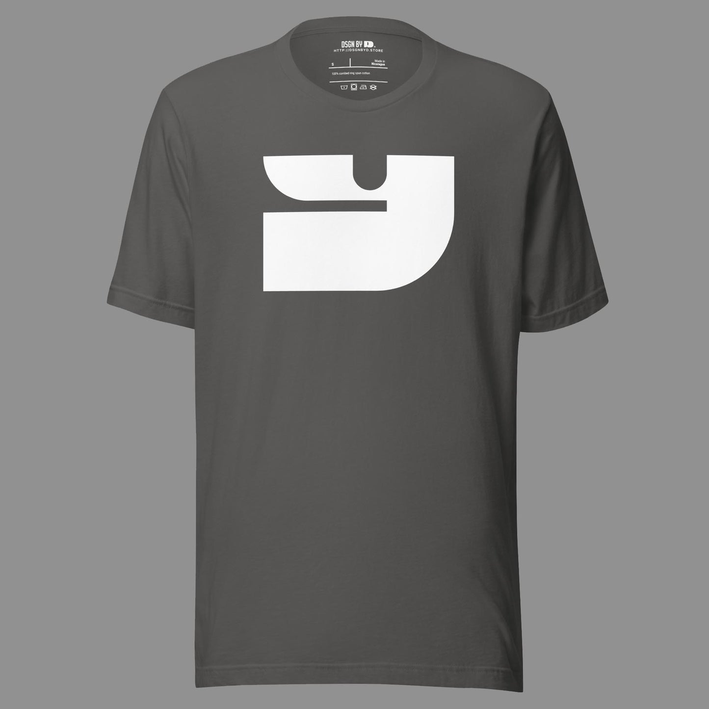 A grey cotton unisex graphic tee with letter Y.