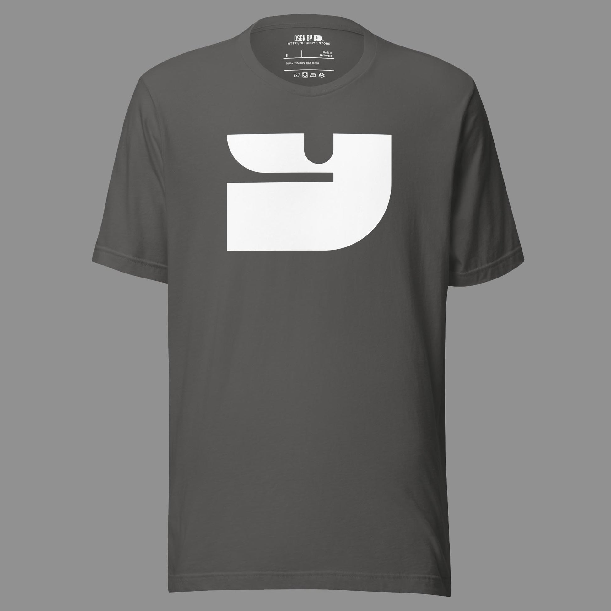 A grey cotton unisex graphic tee with letter Y.