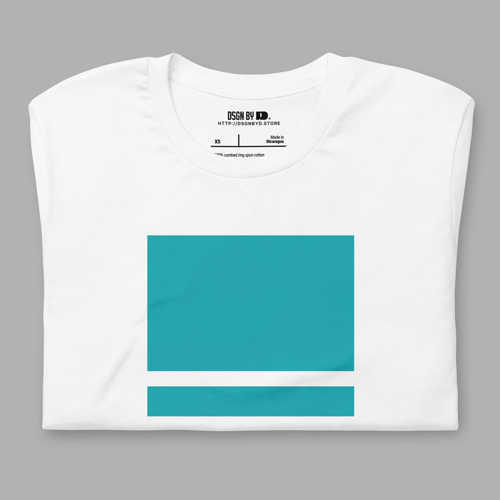 A folded white cotton unisex graphic tee.
