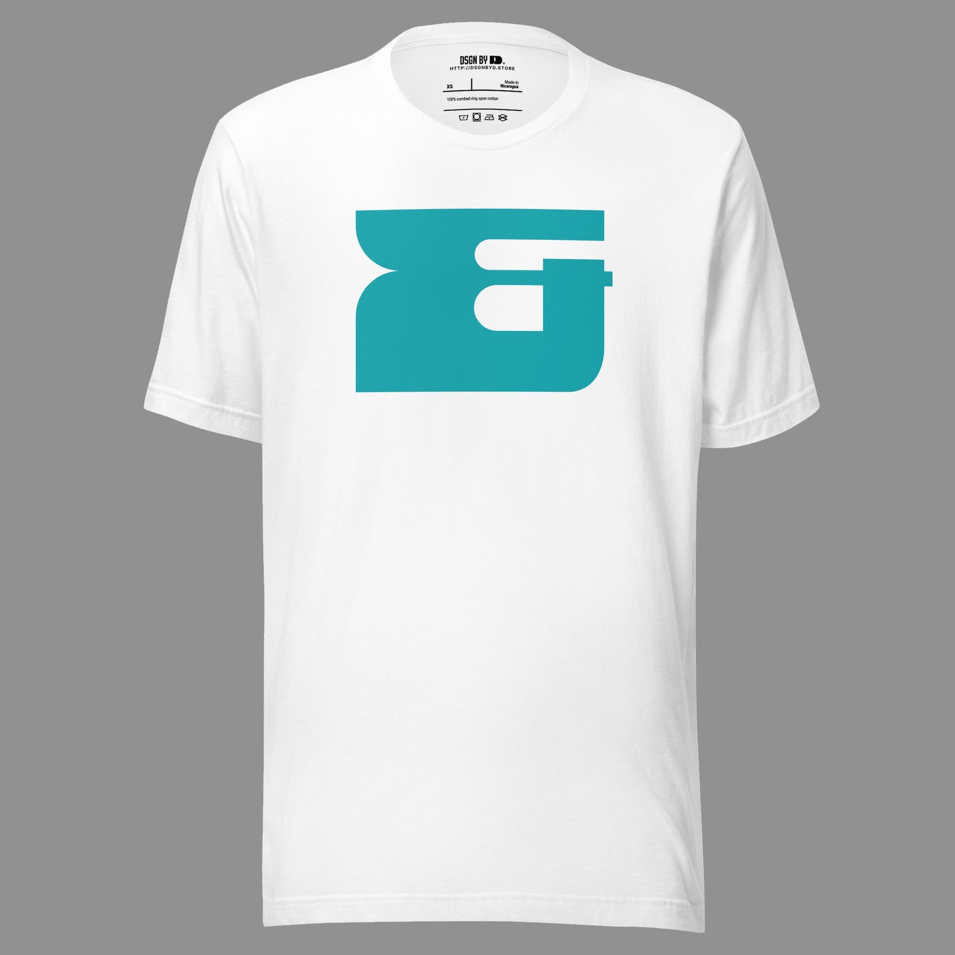 A white cotton unisex graphic tee.