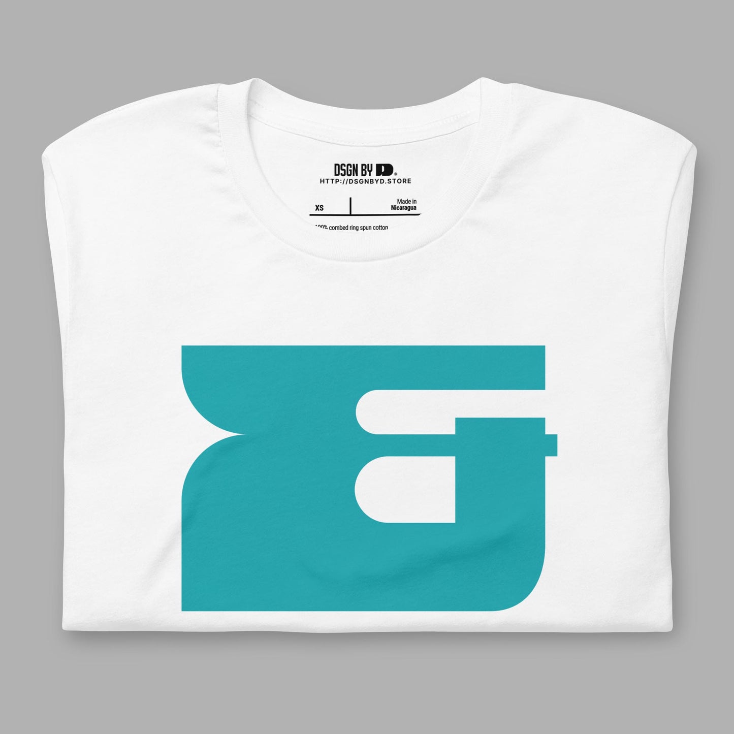 A folded white cotton unisex graphic tee.