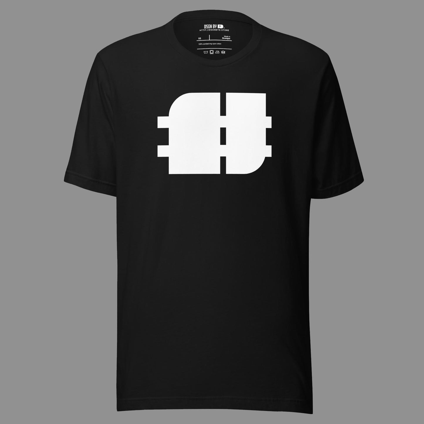 A black cotton unisex graphic tee.