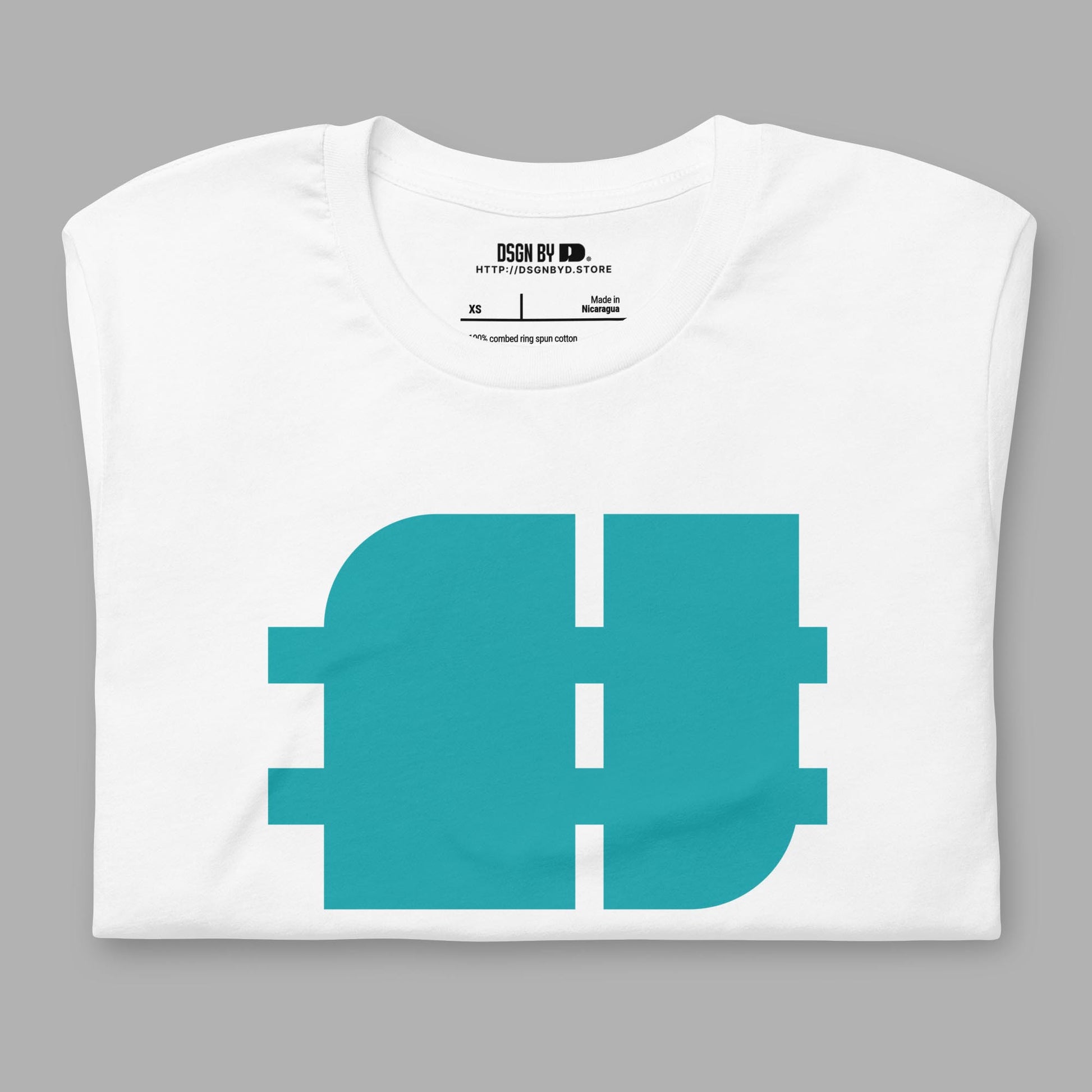 A folded white cotton unisex graphic tee.