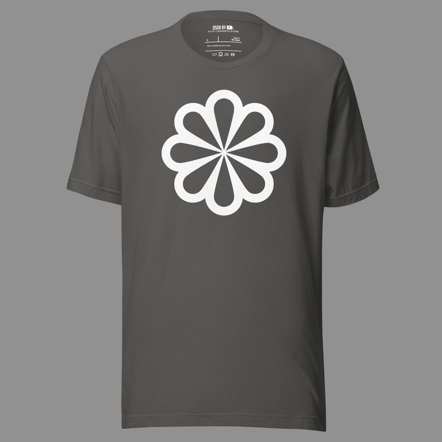 A grey cotton unisex graphic tee.